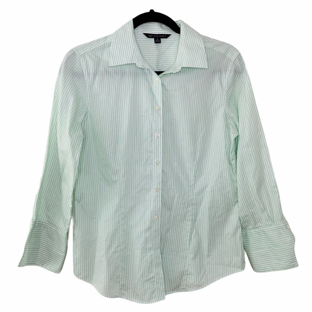 346 BROOKS BROTHERS Womens Mint & White Stripe Shi